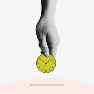 illustration hand putting clock into piggybank